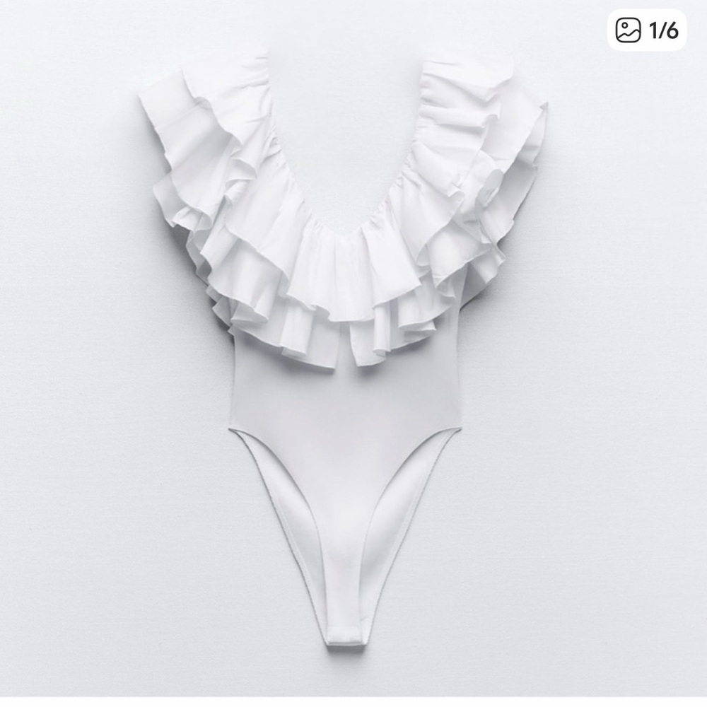 Zara White Ruffled Bodysuit